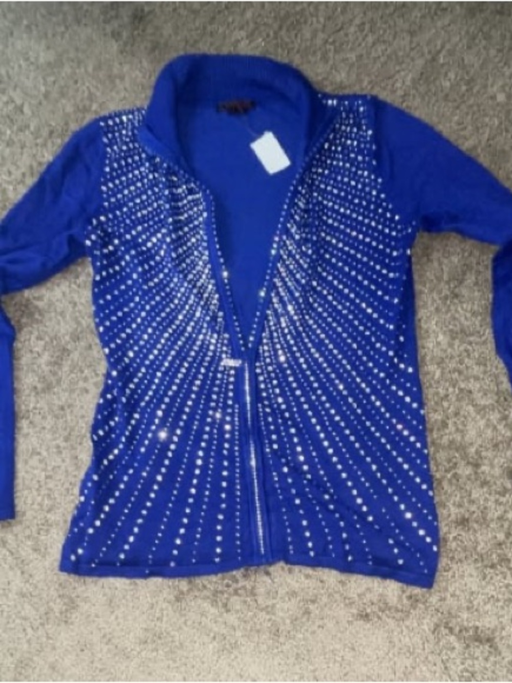 Crystal-Embellished Cobalt Zip Bomber Jacket